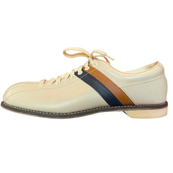 Vintage Striker Beige Split Toe Bowling Shoes Mens Size 10 Rockabilly Steampunk - Picture 2 of 15
